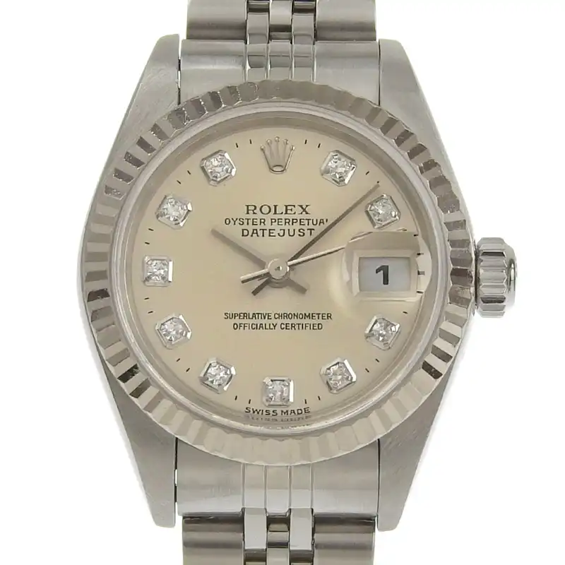 ロレックス ROLEX 腕時計 デイトジャスト レディース 自動巻 SS/WG 10Pダイヤ シルバー文字盤 P番 2001年 79174G 中古 RO0301