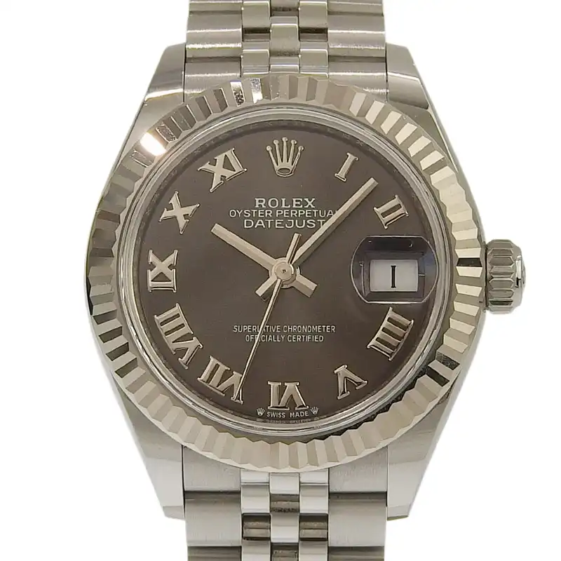 ロレックス ROLEX デイトジャスト28 レディース 自動巻き 腕時計 SS K18WG グレーローマン ダークグレー文字盤 279174 中古 RO0304
