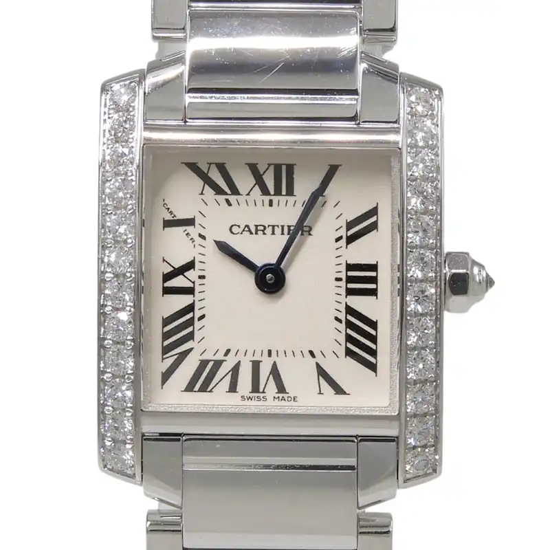 http://カルティエ%20CARTIER%20タンクフランセーズSM%20レディース%20クォーツ%20腕時計%20K18WG%20ベゼルダイヤモンド%20白文字盤%20WE1002S3%20中古%20CA0493