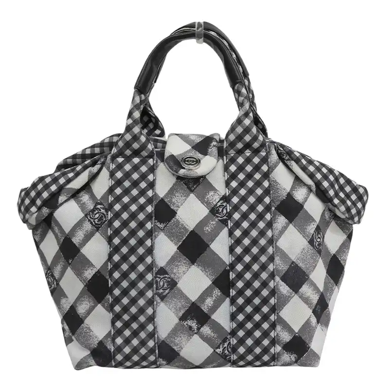 シャネル CHANEL クルーズライン ハンドバッグ チェック キャンバス/レザー ブラック/ホワイト 14番台 中古 CH1146