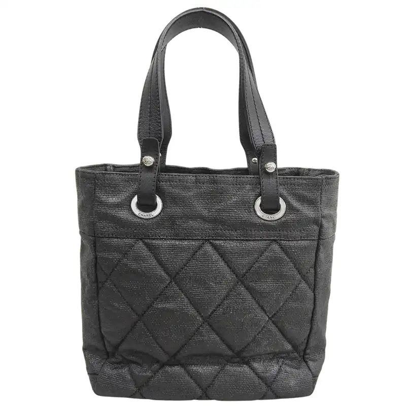 シャネル CHANEL パリビアリッツPM トートバッグ コーティングキャンバス/レザー ブラック 12番台 中古 CH1148
