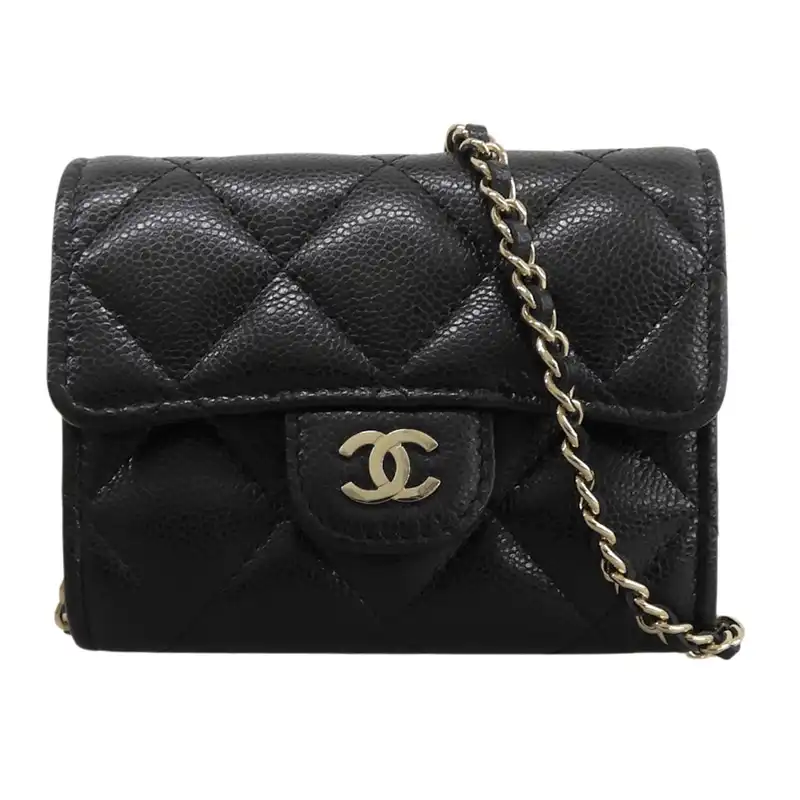 シャネル CHANEL ミニ チェーンウォレット キャビアスキン ブラック 中古 CH1152