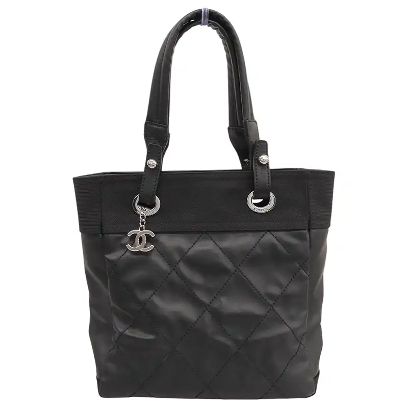 シャネル CHANEL パリビアリッツトートPM トートバッグ キャンバス/レザー ブラック 中古 CH1153
