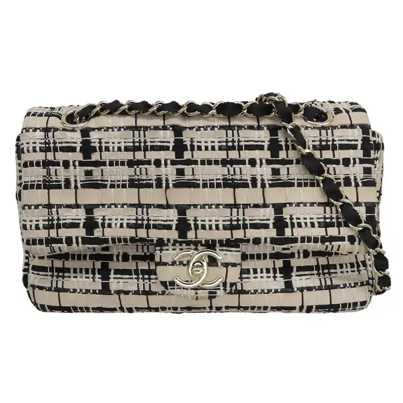 シャネル CHANEL ショルダーバッグ チェーンショルダー レザー/ツイード グリッター/ブラック 28番台 中古 CH1154