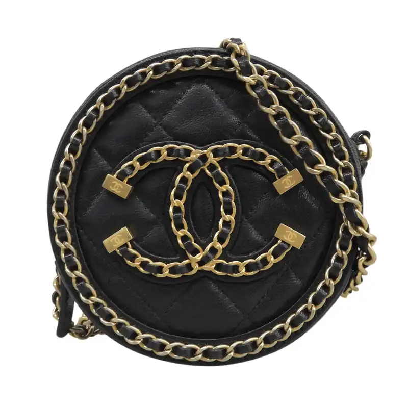 シャネル CHANEL CCフィリグリー ショルダーバッグ チェーンショルダー レザー ブラック 30番台 中古 CH1155