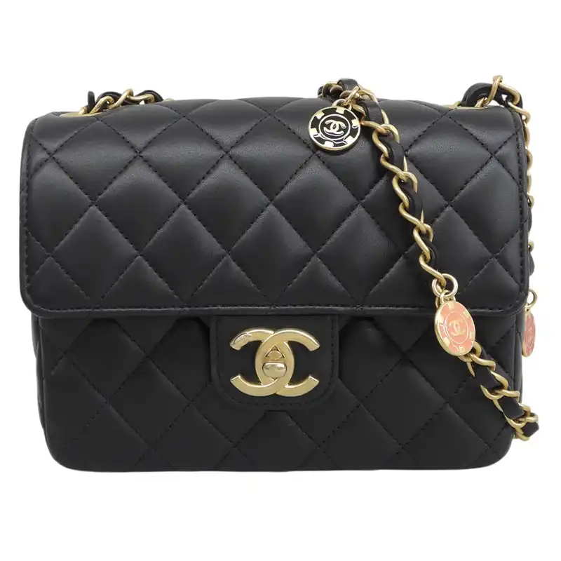 シャネル CHANEL 6Pチャーム付 ショルダーバッグ チェーンショルダー ラムスキン ブラック 中古 CH1156