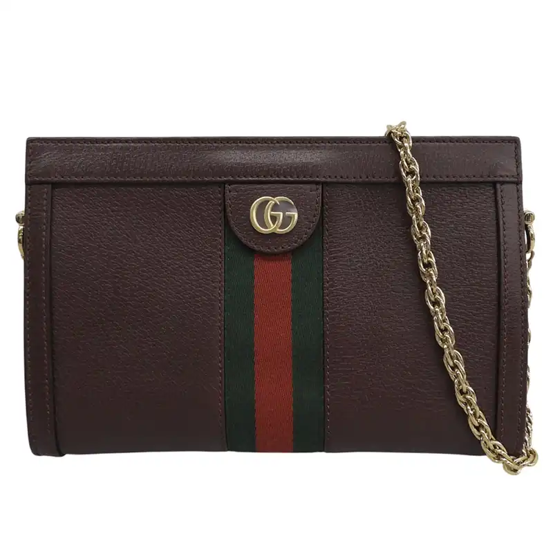 グッチ GUCCI オフィディア シェリーライン ショルダーバッグ チェーンシェルダー レザー ボルドー 503877 中古 GU0674