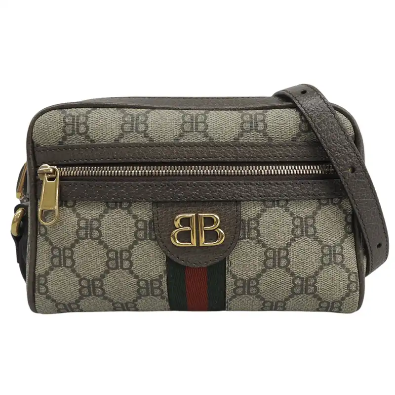 グッチ GUCCI ザ ハッカープロジェクト バレンシアガコラボ ショルダーバッグ PVC/レザー ベージュ/ブラウン 680128 中古 GU0675