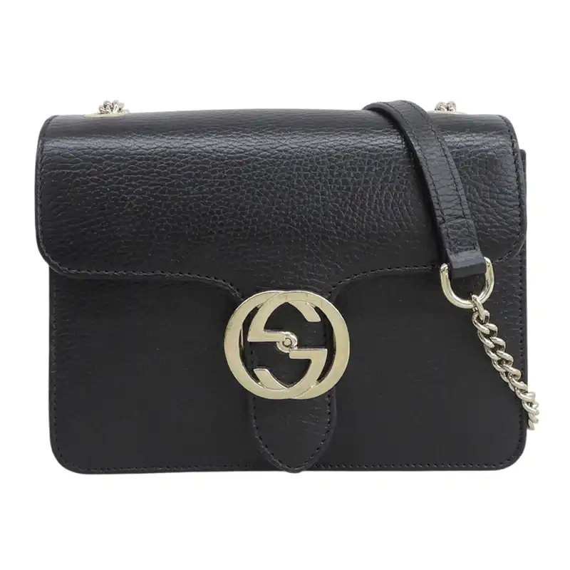 グッチ GUCCI インターロッキングG チェーンシェルダー ショルダーバッグ レザー ブラック 510304 中古 GU0677