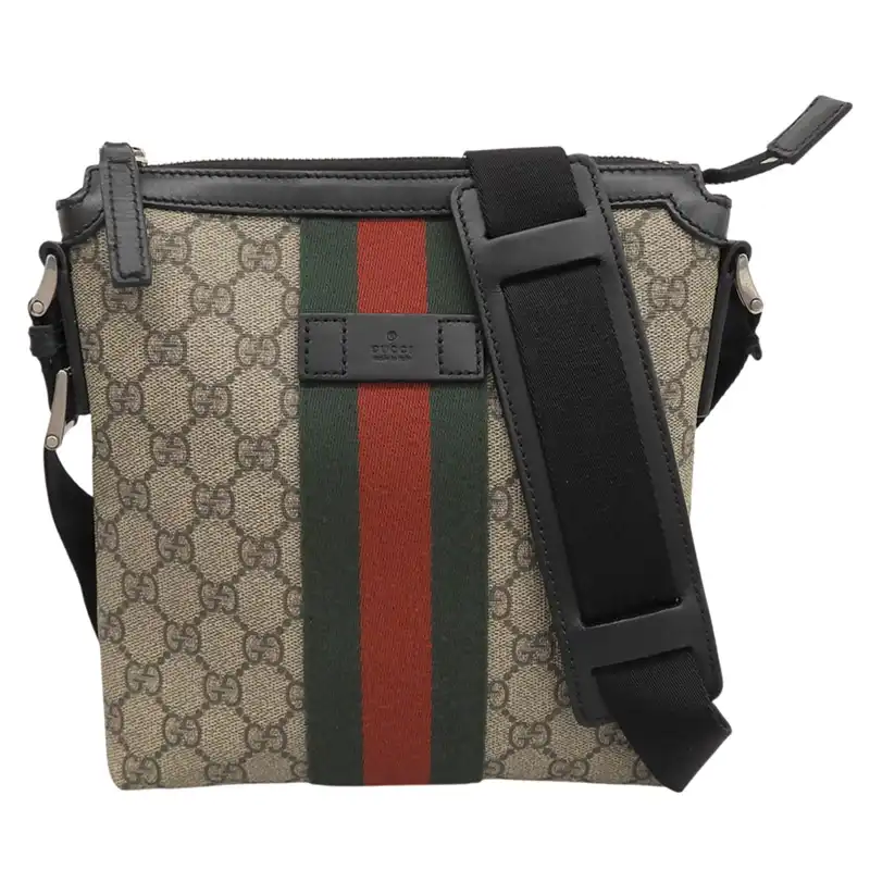 グッチ GUCCI シェリーライン ショルダーバッグ 斜め掛け GGスプリームキャンバス/レザー ベージュ/ブラック 471454 中古 GU0678