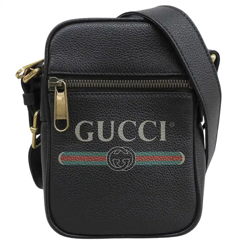 グッチ GUCCI ロゴプリント ショルダーバッグ 斜め掛け レザー ブラック 574803 中古 GU0679