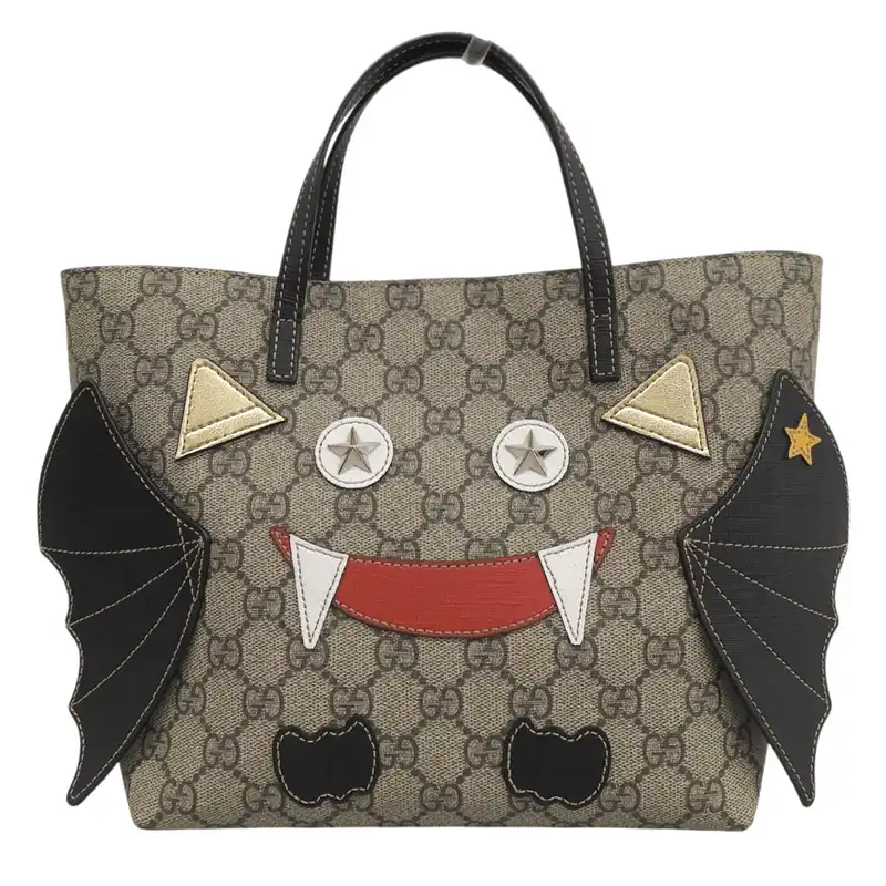 グッチ GUCCI チルドレンズ コウモリ トートバッグ GGスプリームキャンバス/レザー ベージュ/ブラック 525522 中古 GU0681