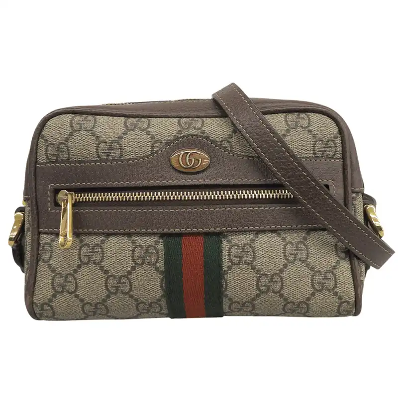 グッチ GUCCI シェリーライン ショルダーバッグ 斜め掛け GGスプリームキャンバス/レザー ベージュ/ブラウン 517350 中古 GU0682