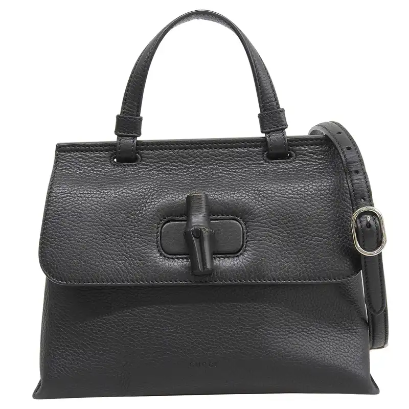 グッチ GUCCI バンブー デイリー 2WAYバッグ ハンドバッグ レザー ブラック 370831 中古 GU0683