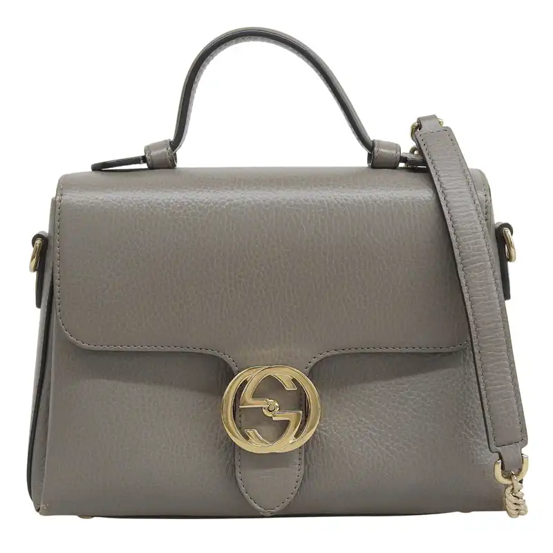 グッチ GUCCI インターロッキングG 2WAYバッグ ハンドバッグ ショルダーバッグ レザー グレー 510302 中古 GU0684