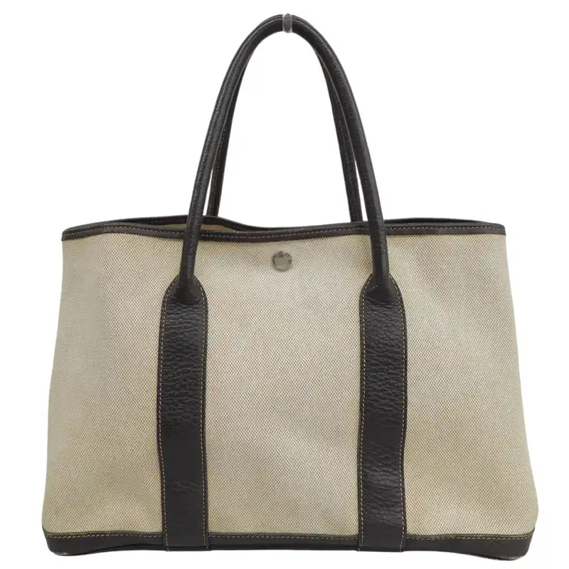 エルメス HERMES ガーデンパーティPM トートバッグ トワルアッシユ/ブッフル ベージュ/ブラウン □G刻印 2003年 中古 HE1195