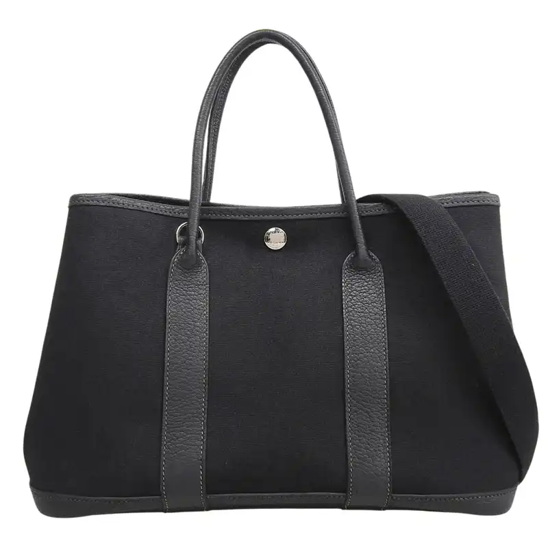 エルメス HERMES ガーデンパーティTPM 2WAYバッグ トート ショルダー トワルオフィシエ/レザー 黒 □H刻印 2004年 中古 HE1199