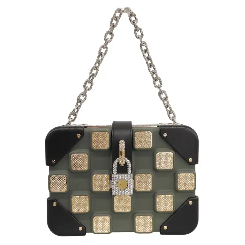 ルイヴィトン LOUIS VUITTON ハンドバッグ チェーンバッグ ラインストーン レザー カーキ/ブラック M54931 中古 LV2009