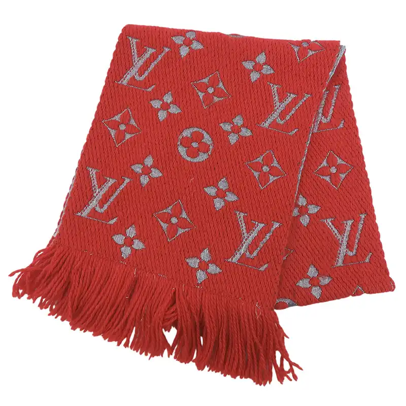 ルイヴィトン LOUIS VUITTON エシャルプロゴマニア シャイン マフラー ウール/シルク レッド M75832 中古 LV2093