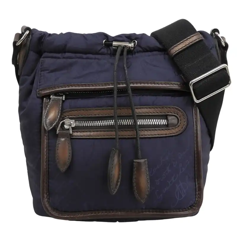 ベルルッティ BERLUTI ショルダーバッグ スクリット ナイロン/レザー ネイビー/ブラウン 中古 OB2800