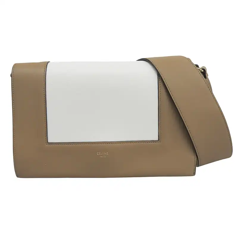 http://セリーヌ%20CELINE%20フレームバッグ%20ショルダーバッグ%20レザー%20ブラウン/ホワイト%20中古%20OB2804