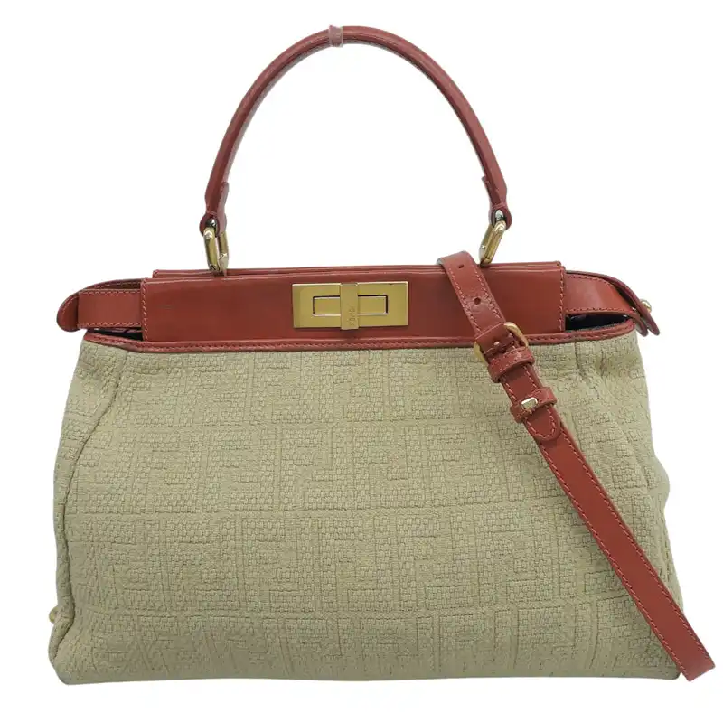 http://フェンディ%20FENDI%202WAYバッグ%20ハンドバッグ%20ショルダーバッグ%20キャンバス/レザー%20ベージュ/レッド%208BN226%20中古%20OB2809