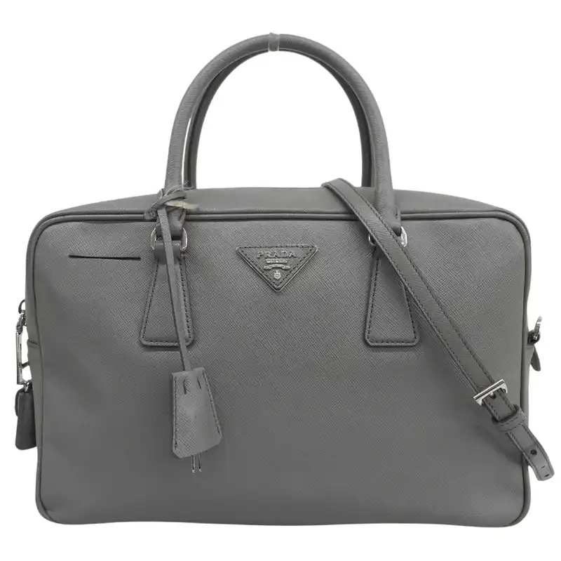 プラダ PRADA 2WAYバッグ ハンドバッグ サフィアーノラックス レザー グレー 1BB095 中古 OB2812