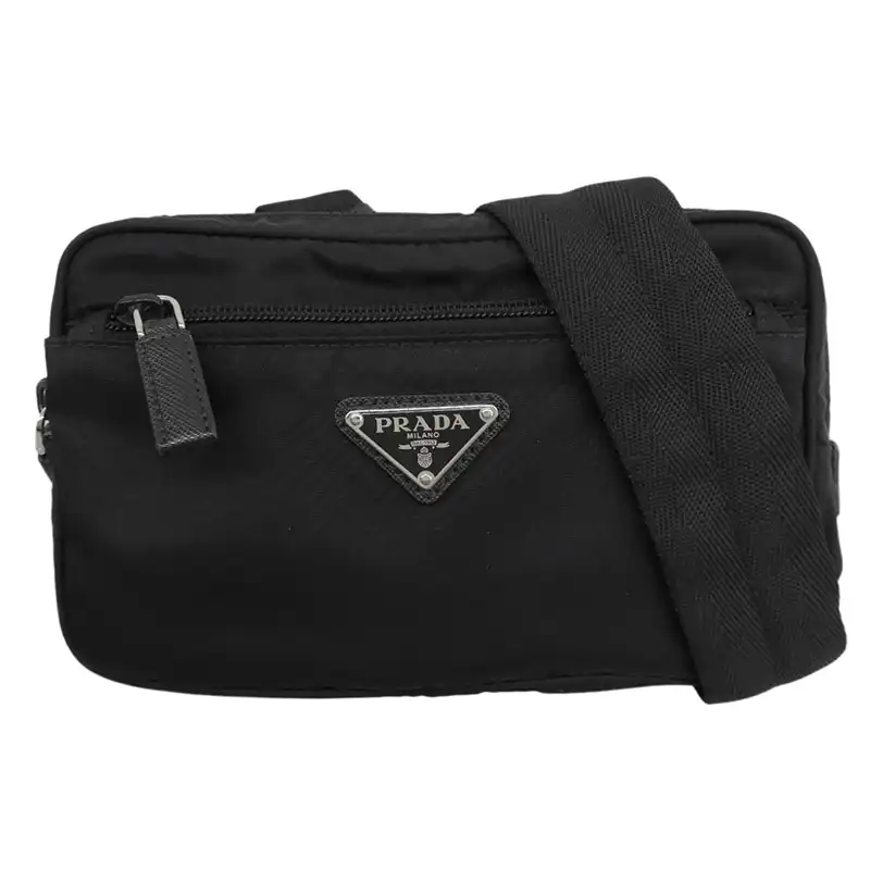 プラダ PRADA ボディバッグ ベルトバッグ ウエストバッグ ナイロン/レザー ブラック 中古 OB2813