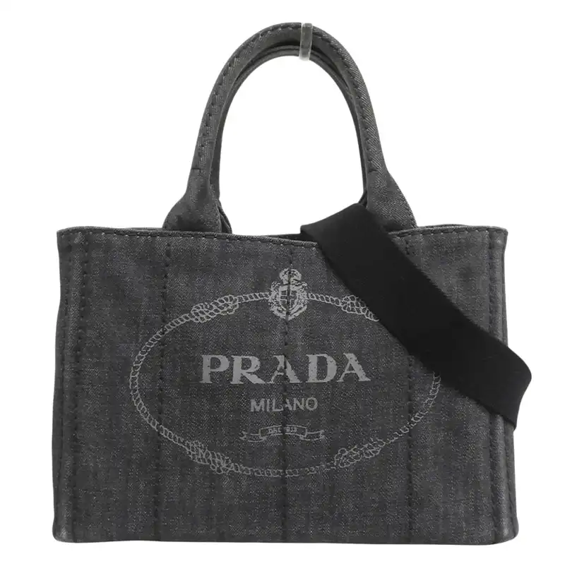 プラダ PRADA カナパ 2WAYバッグ トートバッグ ショルダーバッグ デニム ブラック 1BG439 中古 OB2814