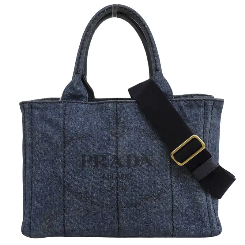 プラダ PRADA カナパ 2WAYバッグ トートバッグ ショルダーバッグ デニム ブルー 中古 OB2821