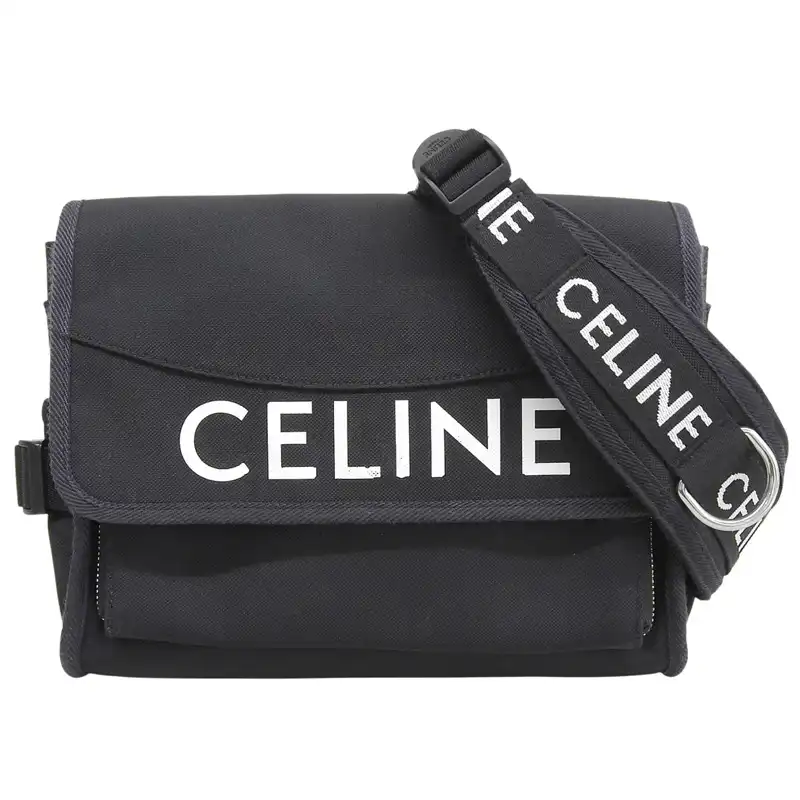 http://セリーヌ%20CELINE%20ロゴ%20ショルダーバッグ%20ナイロン%20ブラック%20中古%20OB2830