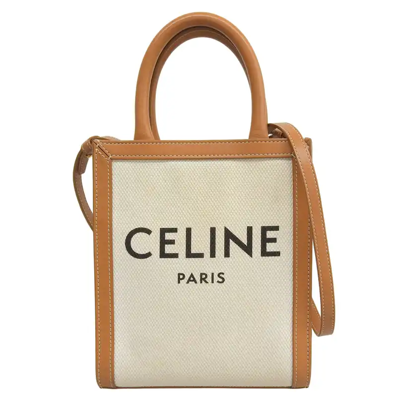 http://セリーヌ%20CELINE%20ミニバーティカルカバ%202WAY%20ハンドバッグ%20ショルダーバッグ%20キャンバス/レザー%20ベージュ/ブラウン%20中古%20OB2833
