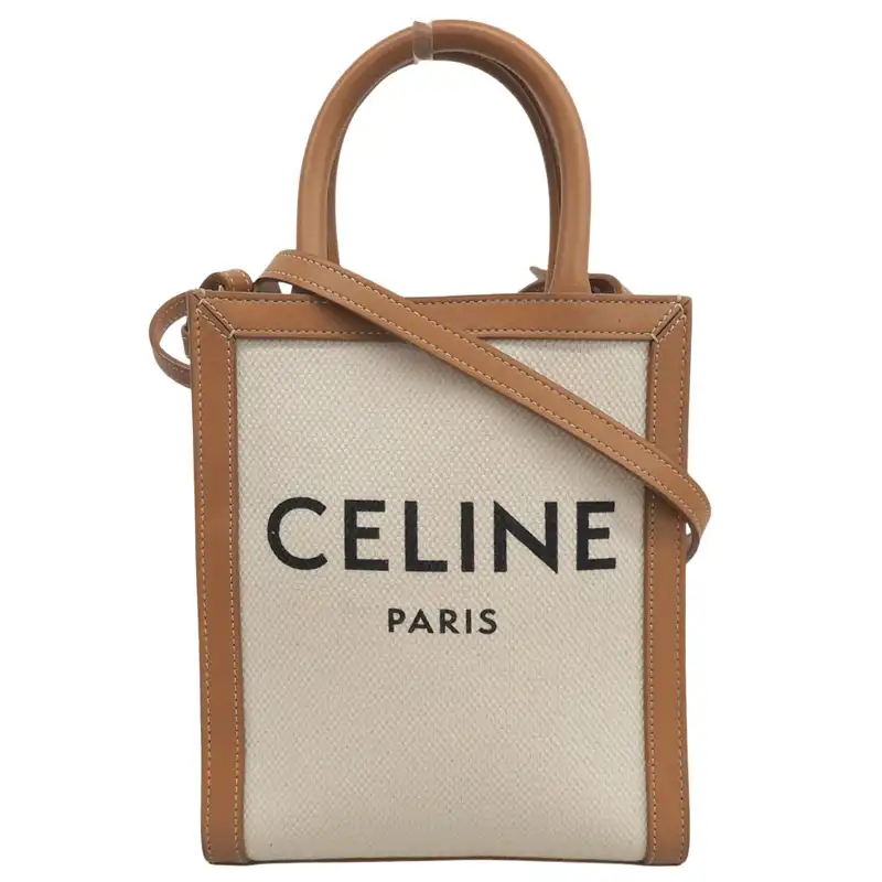 http://セリーヌ%20CELINE%20バーティカルカバミニ%202WAY%20ハンドバッグ%20ショルダーバッグ%20キャンバス/レザー%20ホワイト/ブラウン%20中古%20OB2842