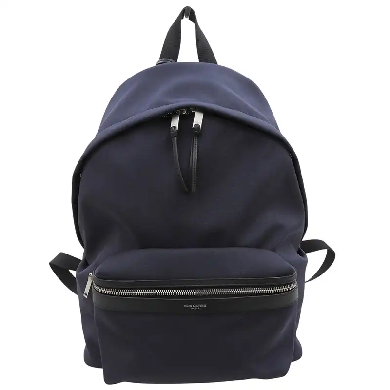 サンローラン SAINT LAURENT シティ バックパック リュックサック キャンバス レザー ネイビー ブラック 534967 中古 OB2860