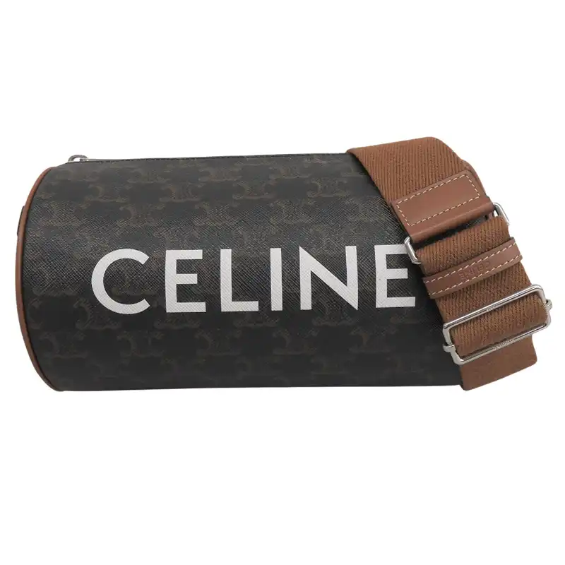 セリーヌ CELINE トリオンフ シリンダー ショルダーバッグ PVC レザー ブラウン 中古 OB2862