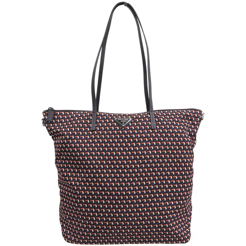 プラダ PRADA トートバッグ ショルダーバッグ ナイロン レザー ネイビー レッド 1BG189 中古 OB2864
