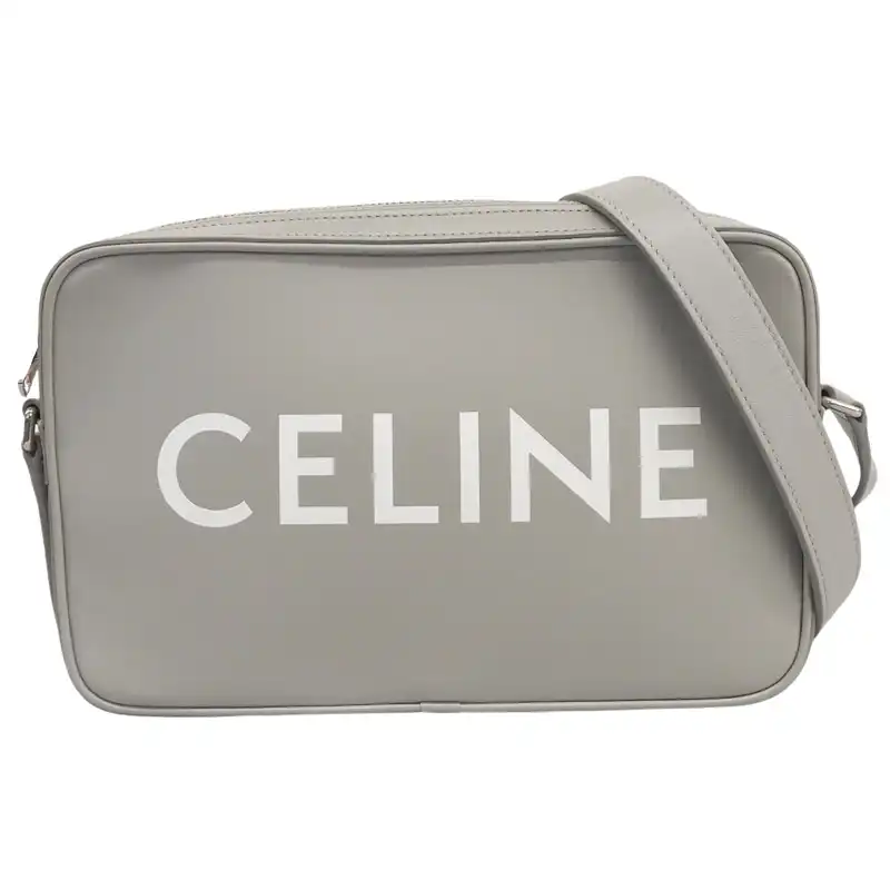 http://セリーヌ%20CELINE%20ミディアムメッセンジャー%20ロゴ%20ショルダーバッグ%20レザー%20グレー%20中古%20OB2865