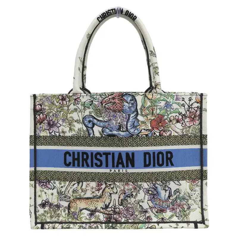 http://ディオール%20CHRISTIAN%20DIOR%20ブックトート%20フラワー%20トートバッグ%20キャンバス%20ホワイト系マルチカラー%20中古%20OB2874