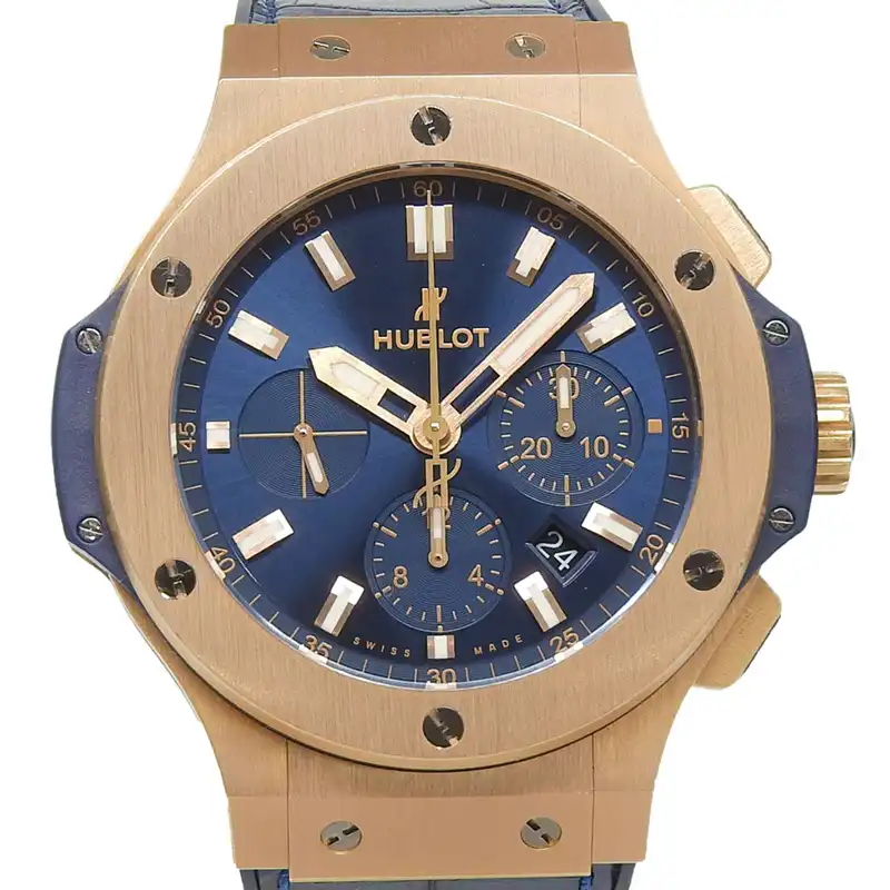 ウブロ HUBLOT ビッグバン メンズ 自動巻き 腕時計 K18/革 ネイビー文字盤 HU.301.PX.7180.LR 中古 OW0494