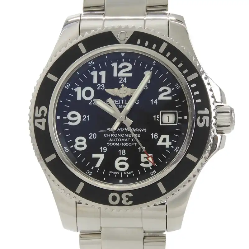 http://ブライトリング%20BREITLING%20スーパーオーシャンII%20メンズ%20自動巻き%20オートマ%20腕時計%20SS%20ブラック文字盤%20A17365%20中古%20OW0496