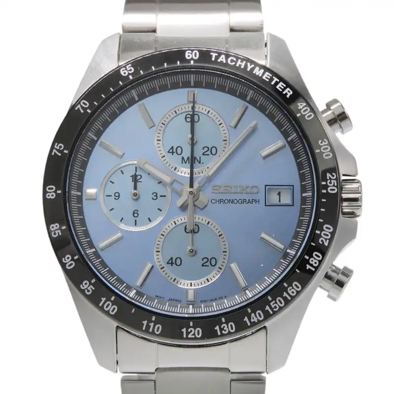 http://セイコー%20SEIKO%20メンズ%20クォーツ%20クロノグラフ%20腕時計%20SS%20アイスブルー文字盤%20SBTR029%20美品%20OW0499