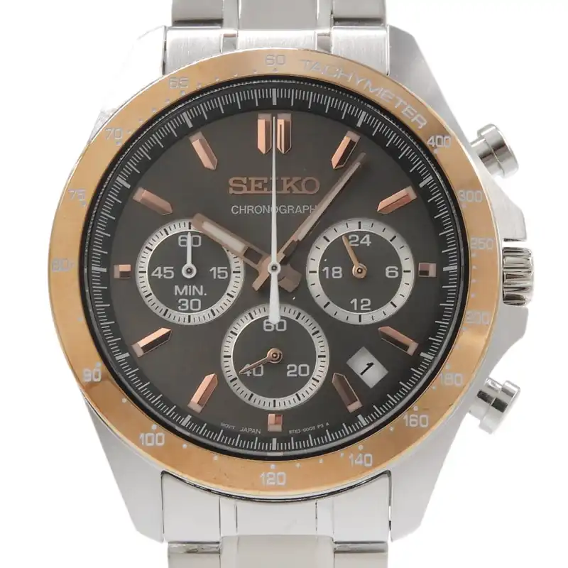 セイコー SEIKO メンズ クォーツ クロノグラフ 腕時計 SS/GP ブラウン文字盤 SBTR026 美品 OW0504