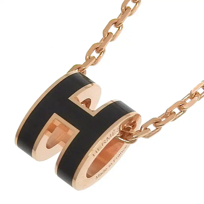 エルメス HERMES ミニポップアッシュ ネックレス GP ブラック/ピンクゴールド色 中古 HE1213