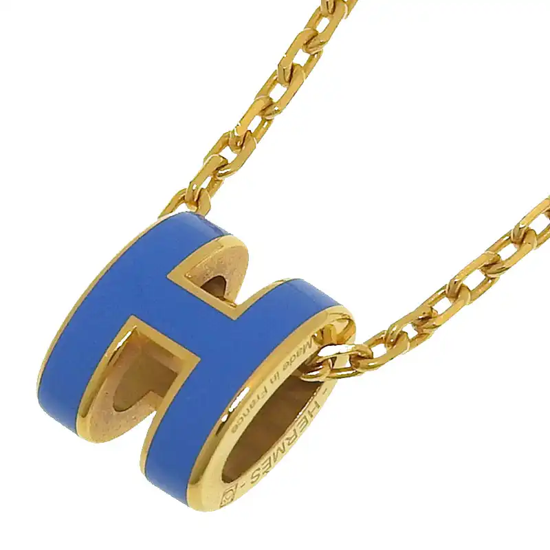 エルメス HERMES ミニポップアッシュ ネックレス GP ブルー/ゴールド色 中古 HE1214