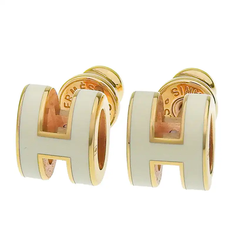 エルメス HERMES ミニポップH ピアス GP ホワイト/ゴールド 中古 HE1215