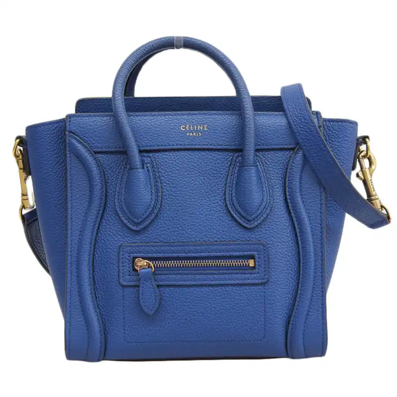 セリーヌ CELINE ラゲージ ナノショッパー 2WAYバッグ ハンドバッグ ショルダーバッグ レザー ブルー 中古 OB2880