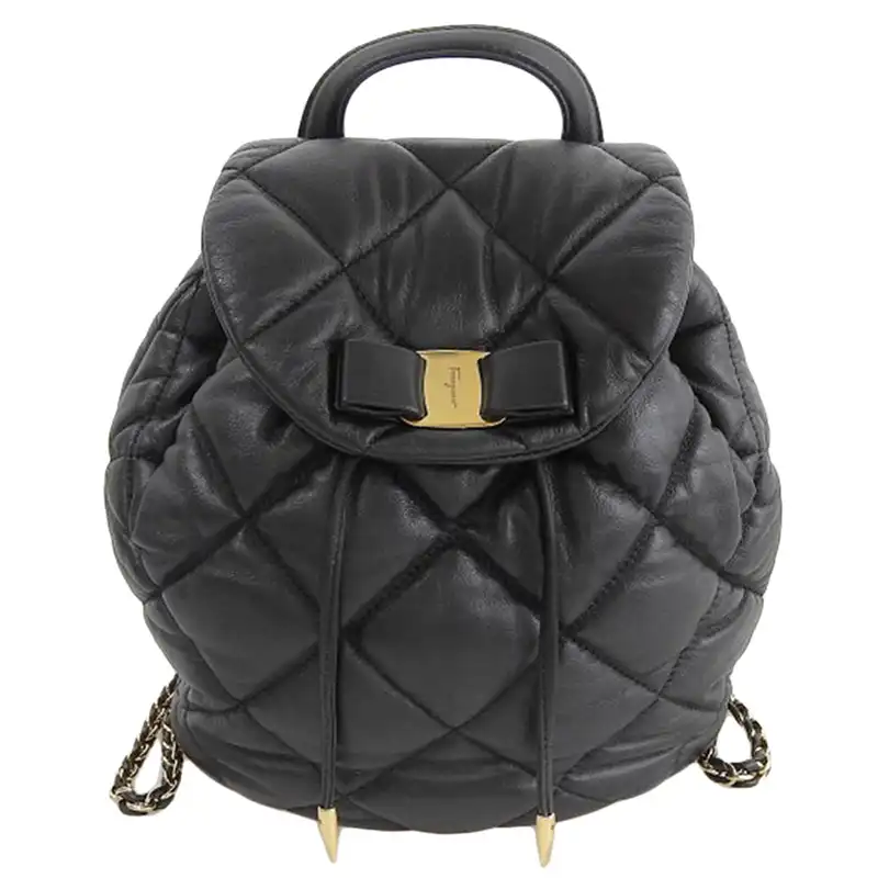 フェラガモ FERRAGAMO ヴァラ リュックサック バックパック レザー ブラック 中古 OB2881