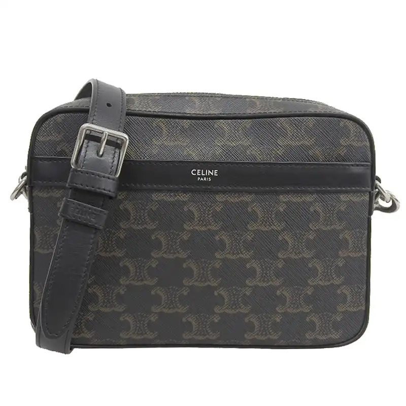 http://セリーヌ%20CELINE%20トリオンフメッセンジャー%20ショルダーバッグ%20PVC/レザー%20ブラック%20中古%20OB3056