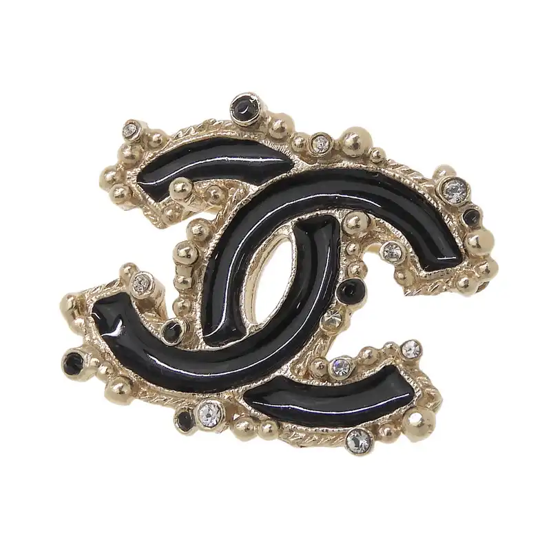 シャネル CHANEL ココマーク ラインストーン ブローチ GP ブラック/ゴールド色 B12A 中古 CH1159