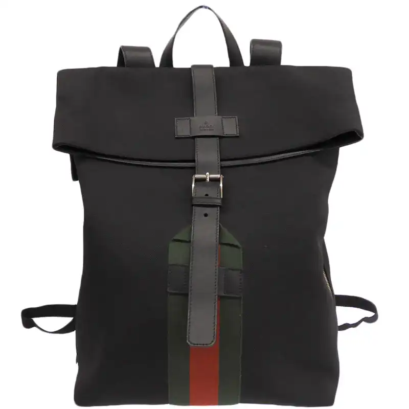 グッチ GUCCI シェリーライン バックパック リュックサック キャンバス/レザー ブラック 337075 中古 GU0690